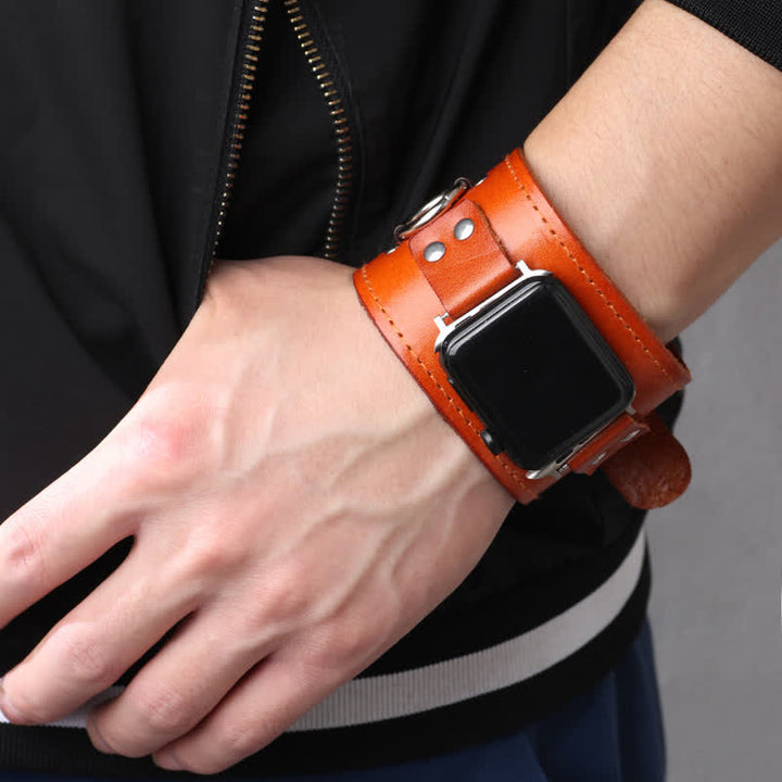 Correa de reloj inteligente de cuero genuino con decoración de anillo