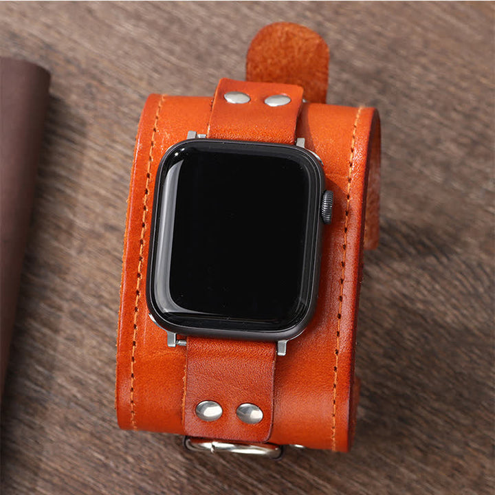 Correa de reloj inteligente de cuero genuino con decoración de anillo