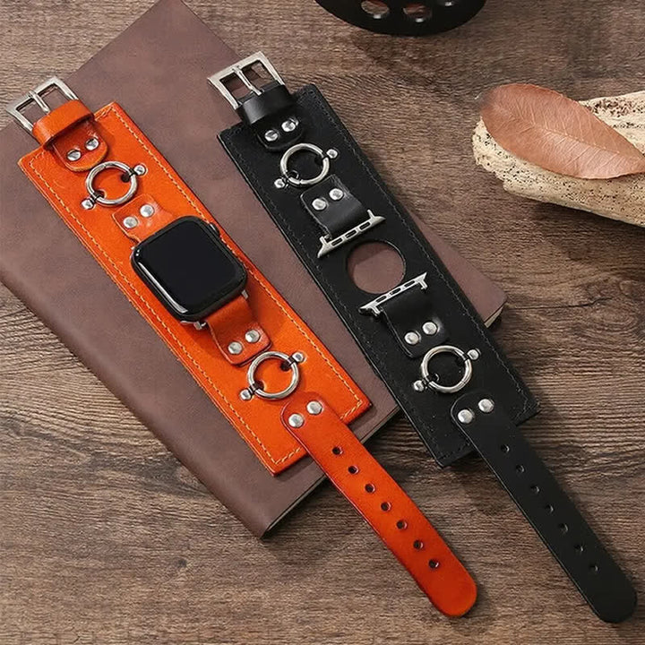 Correa de reloj inteligente de cuero genuino con decoración de anillo