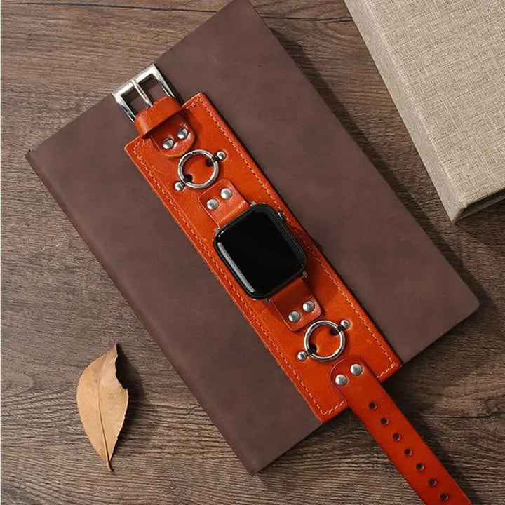 Correa de reloj inteligente de cuero genuino con decoración de anillo