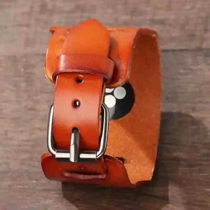 Correa de reloj de cuero con tótem de dragón y brújula vikinga
