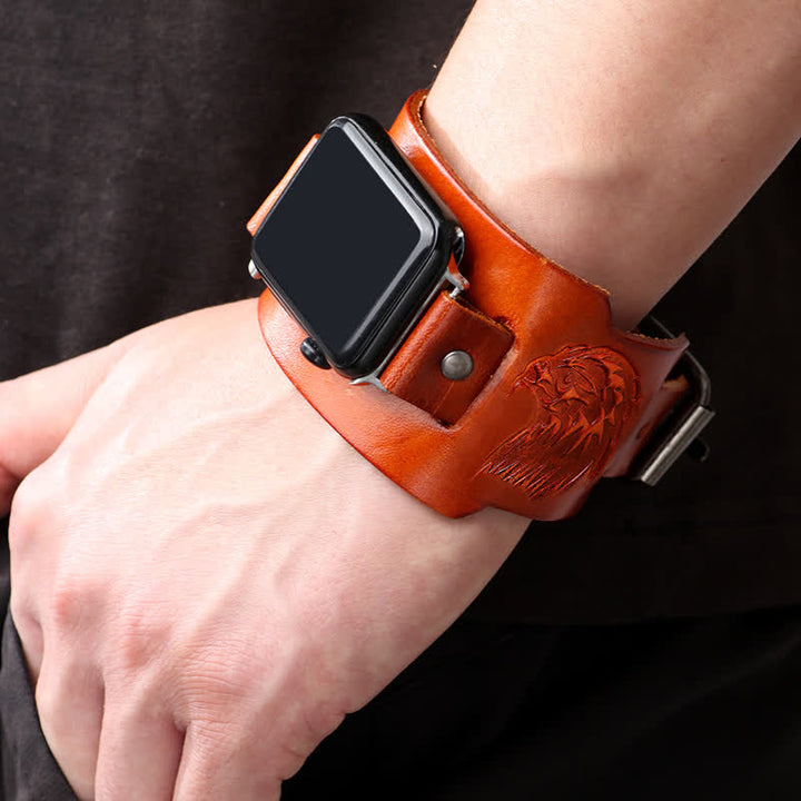 Correa de reloj de cuero con tótem vikingo de águila masculina