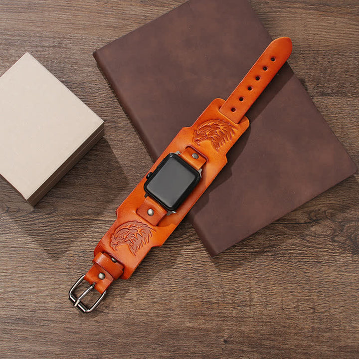 Correa de reloj de cuero con tótem vikingo de águila masculina