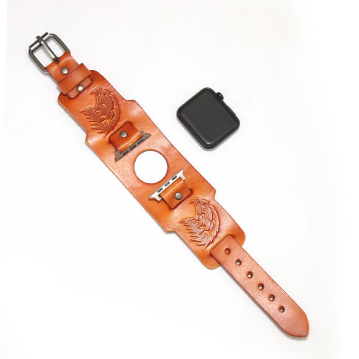 Correa de reloj de cuero con tótem vikingo de águila masculina