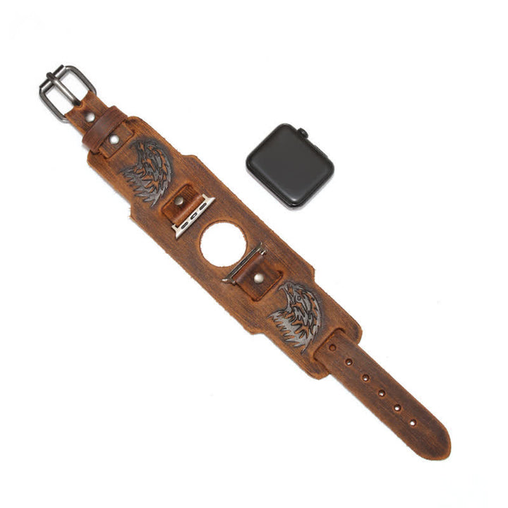 Correa de reloj de cuero con tótem vikingo de águila masculina