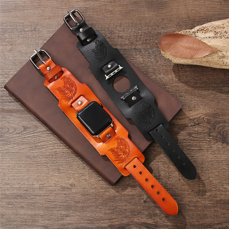 Correa de reloj de cuero con tótem vikingo de águila masculina