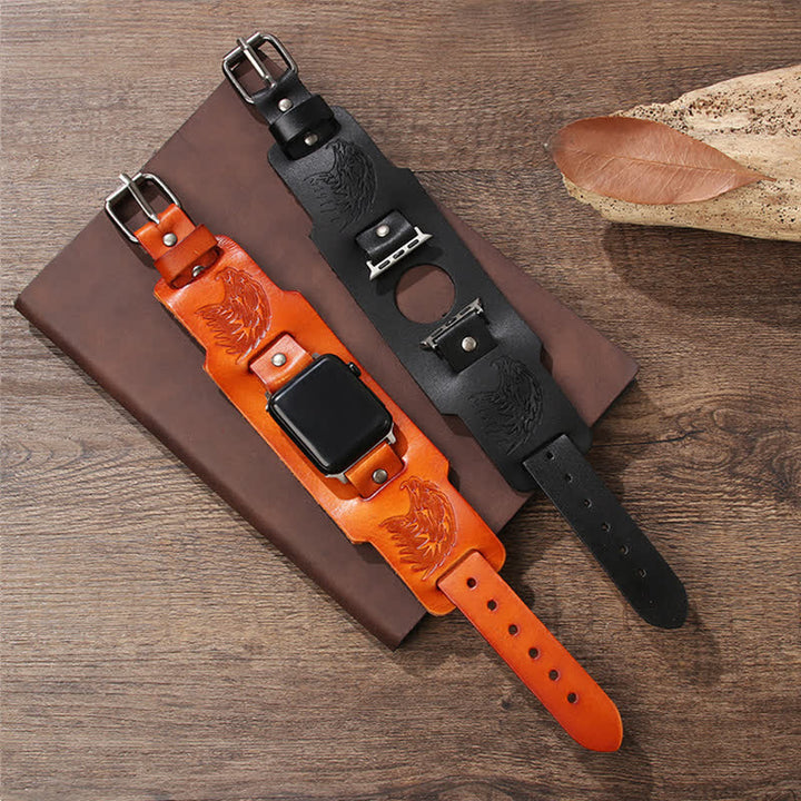 Correa de reloj de cuero con tótem vikingo de águila masculina