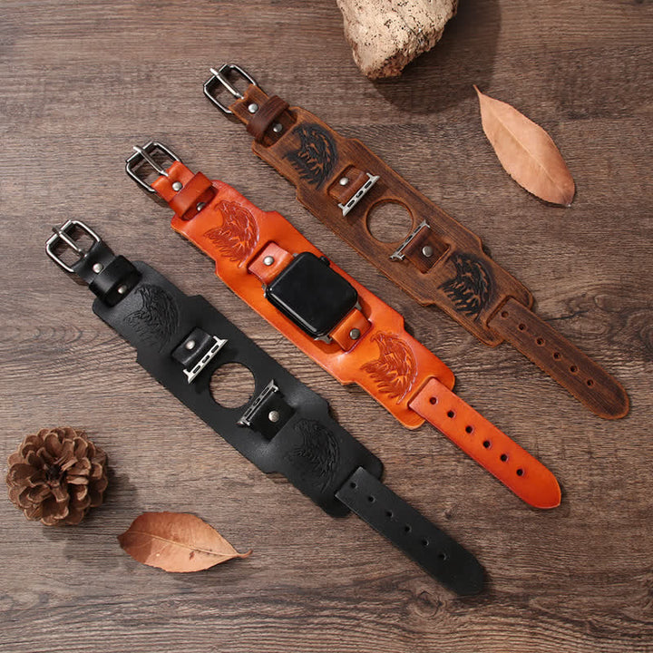 Correa de reloj de cuero con tótem vikingo de águila masculina