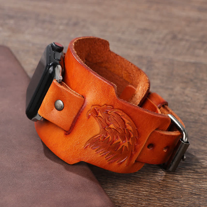 Correa de reloj de cuero con tótem vikingo de águila masculina