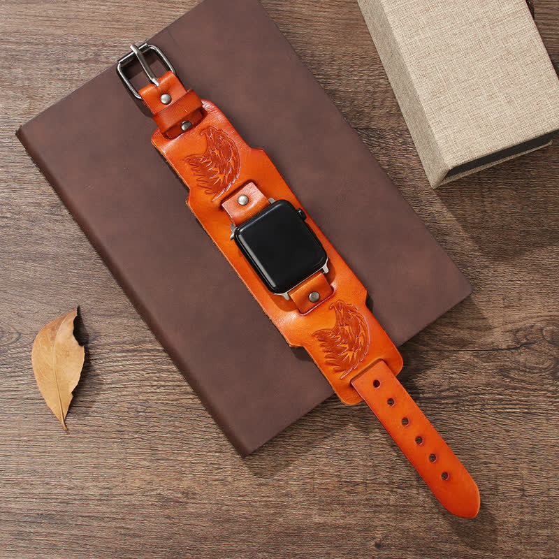 Correa de reloj de cuero con tótem vikingo de águila masculina
