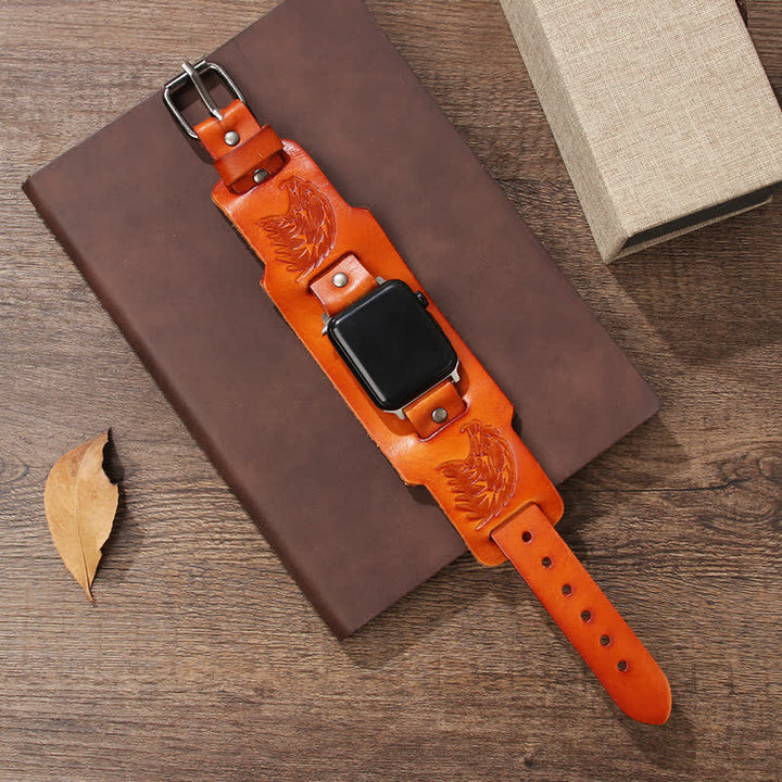 Correa de reloj de cuero con tótem vikingo de águila masculina