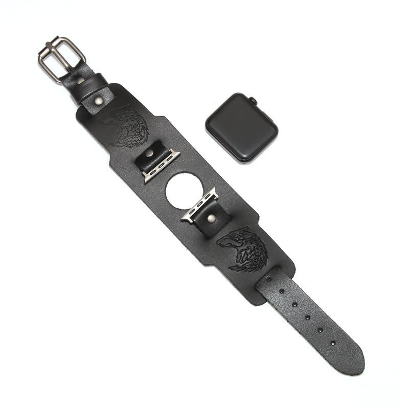 Pulsera de cuero con diseño de lobo y relieve punk