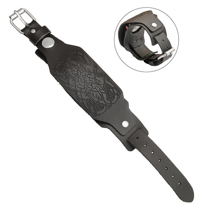Correa de reloj de cuero con patrón de nudo celta en relieve