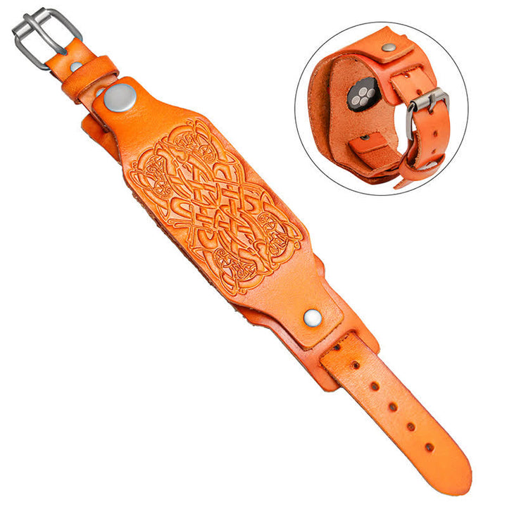 Correa de reloj de cuero con patrón de nudo celta en relieve