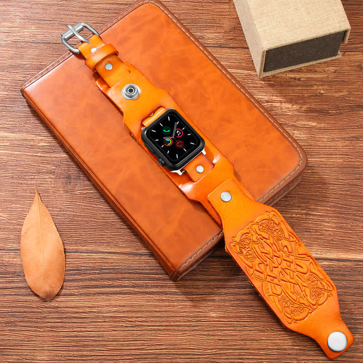 Correa de reloj de cuero con patrón de nudo celta en relieve