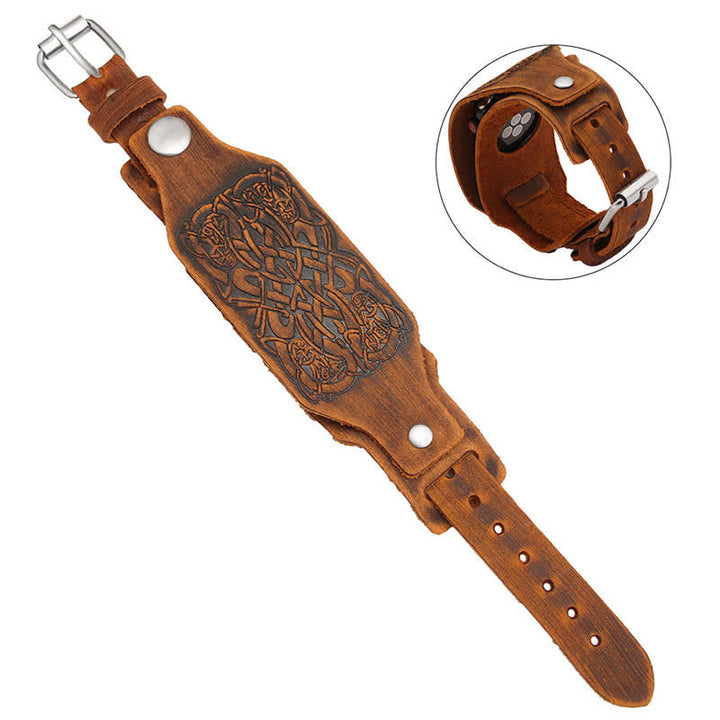 Correa de reloj de cuero con patrón de nudo celta en relieve