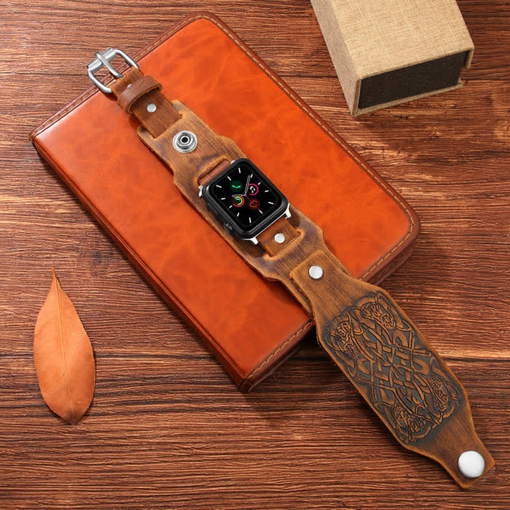Correa de reloj de cuero con patrón de nudo celta en relieve