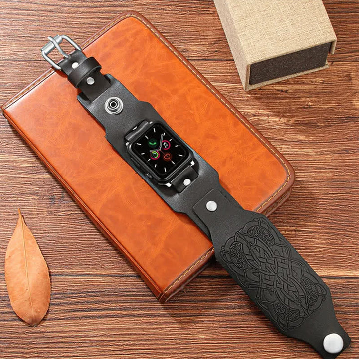 Correa de reloj de cuero con patrón de nudo celta en relieve
