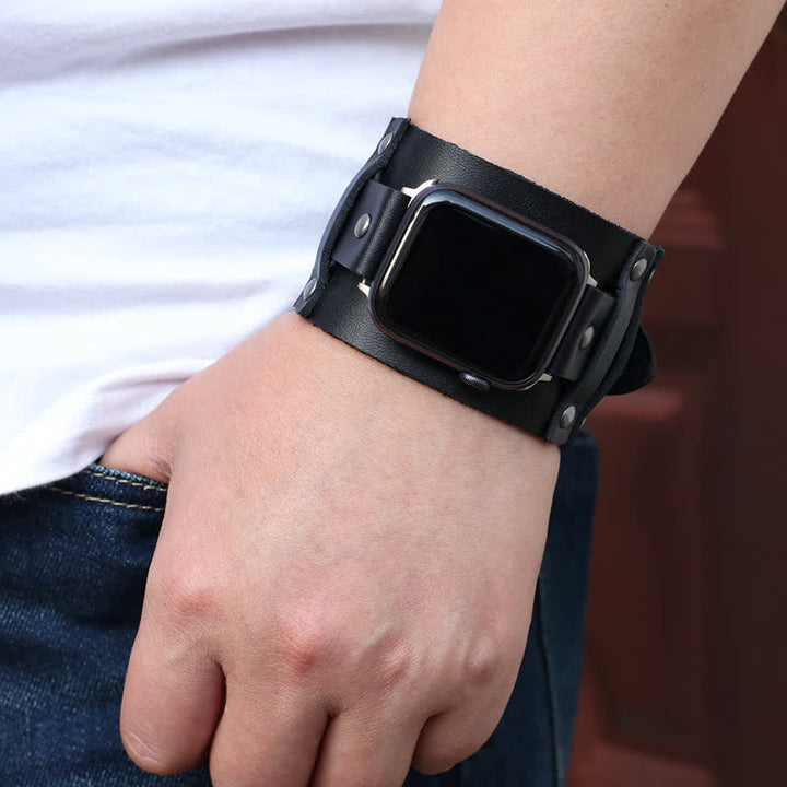 Correa de reloj de cuero genuino con correa ancha estilo punk