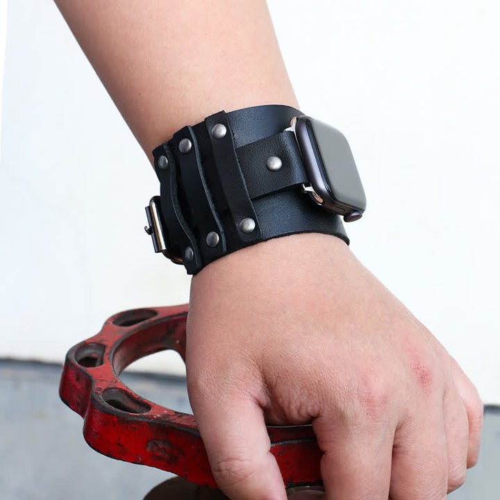 Correa de reloj de cuero genuino con correa ancha estilo punk