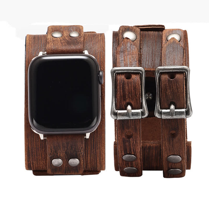 Correa de reloj de cuero genuino con doble correa elegante