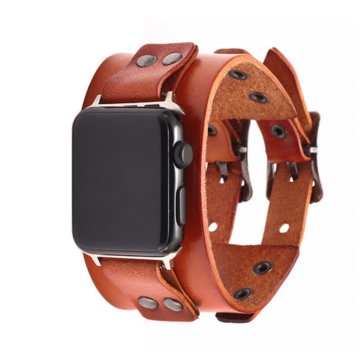 Correa de reloj de cuero genuino con doble correa elegante