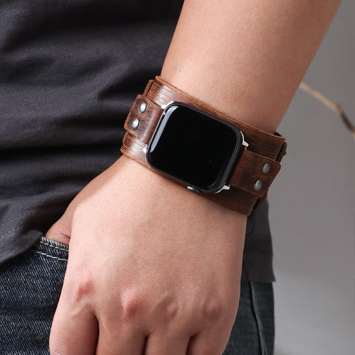 Correa de reloj de cuero genuino con doble correa elegante