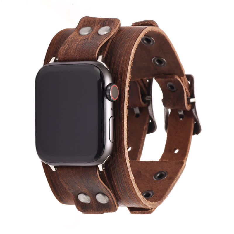 Correa de reloj de cuero genuino con doble correa elegante