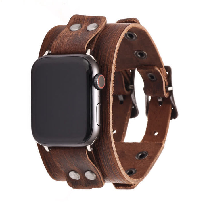 Correa de reloj de cuero genuino con doble correa elegante