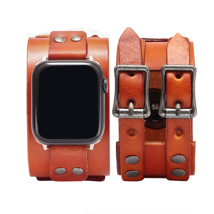 Correa de reloj de cuero genuino con doble correa elegante