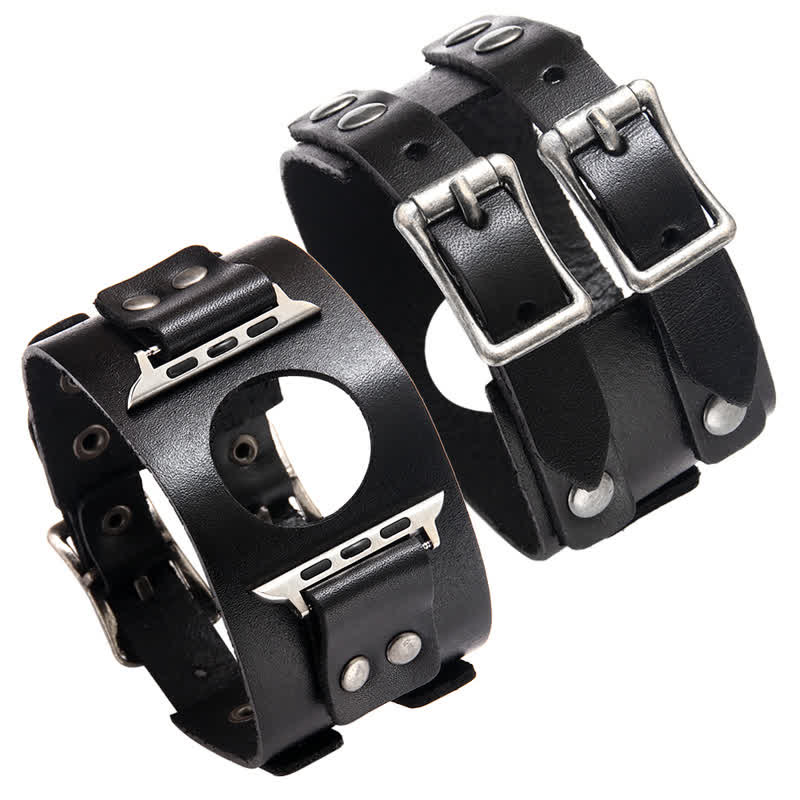 Correa de reloj de cuero genuino con doble correa elegante