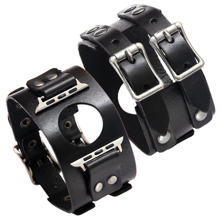 Correa de reloj de cuero genuino con doble correa elegante