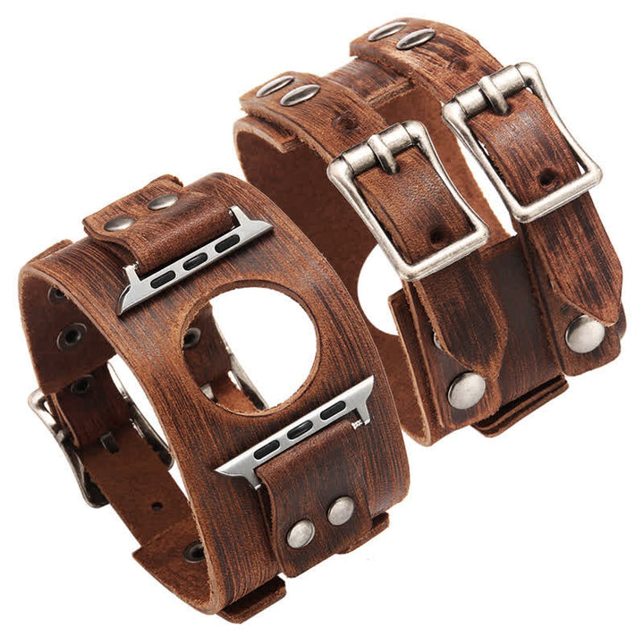 Correa de reloj de cuero genuino con doble correa elegante