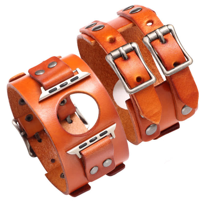 Correa de reloj de cuero genuino con doble correa elegante