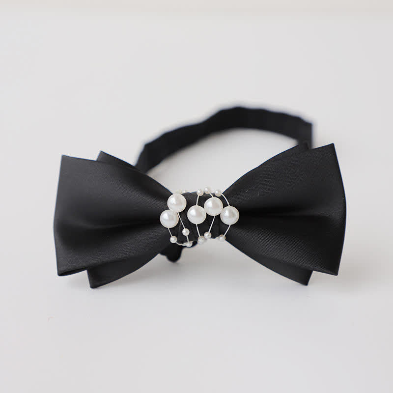Pajarita de boda negra con perla y temperamento para hombre