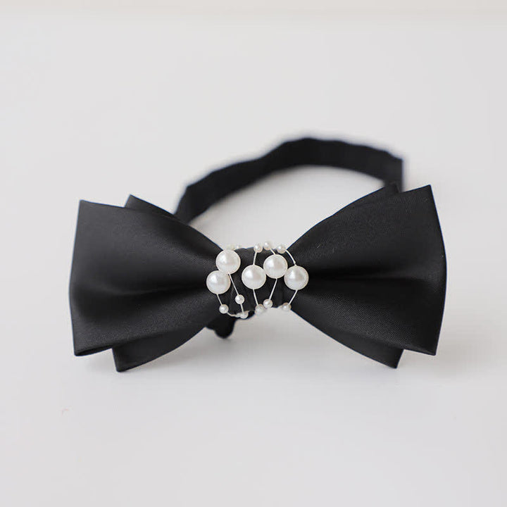 Pajarita de boda negra con perla y temperamento para hombre