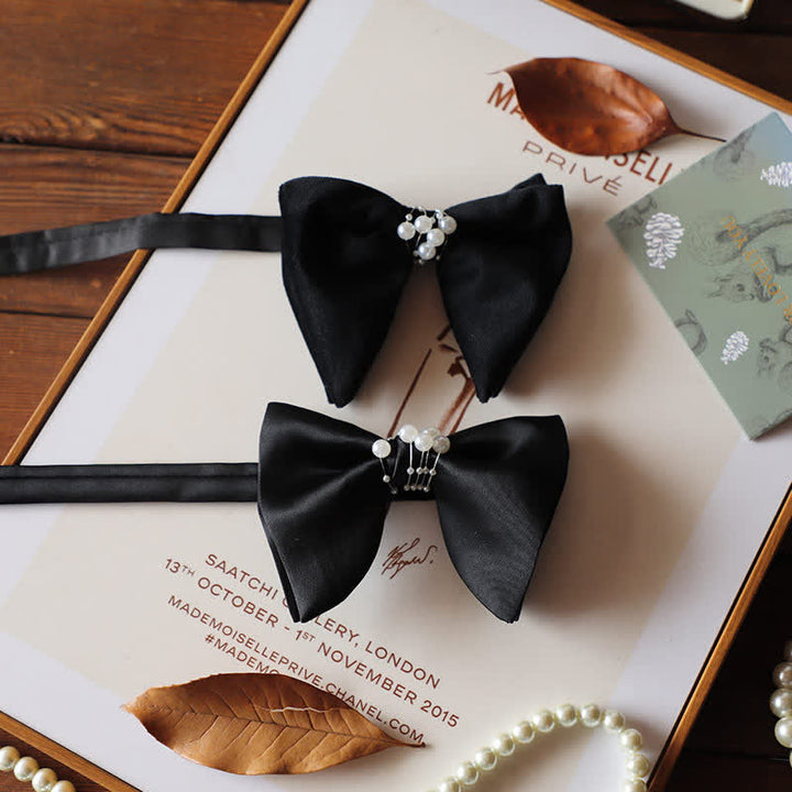 Pajarita de boda negra con perla y temperamento para hombre