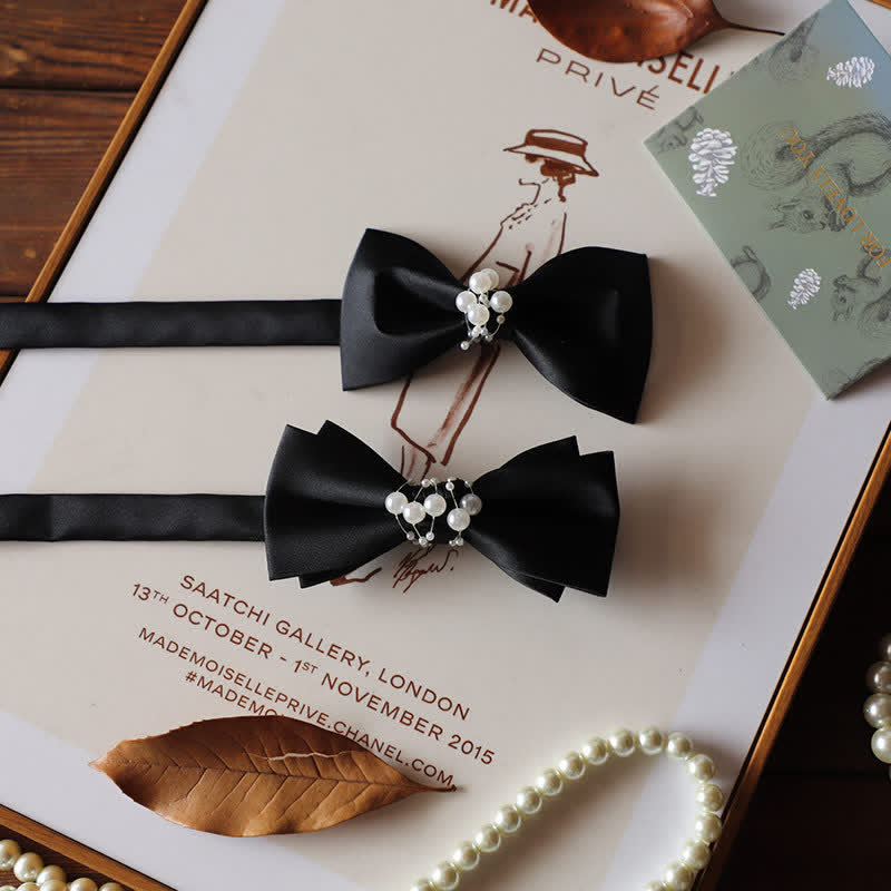 Pajarita de boda negra con perla y temperamento para hombre