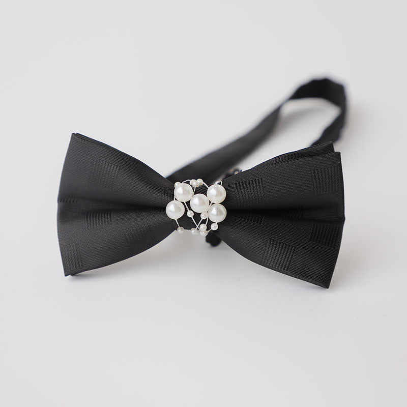 Pajarita de boda negra con perla y temperamento para hombre