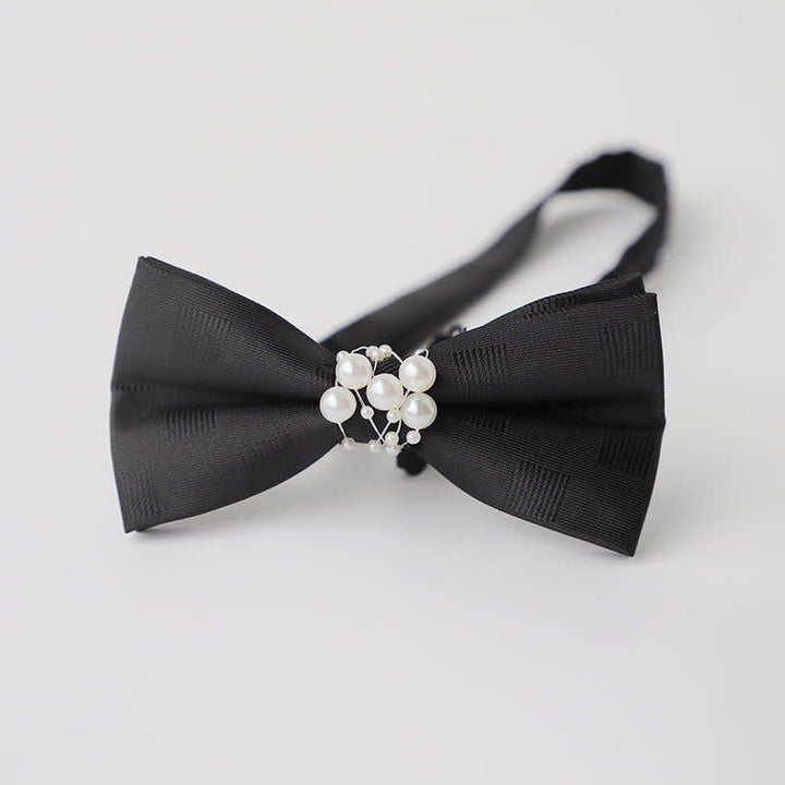 Pajarita de boda negra con perla y temperamento para hombre