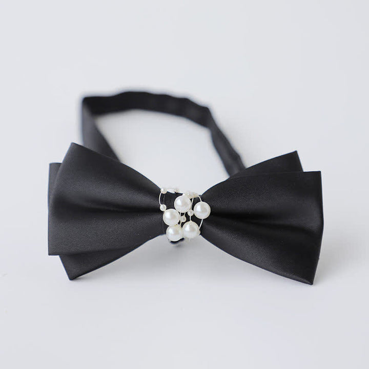 Pajarita de boda negra con perla y temperamento para hombre