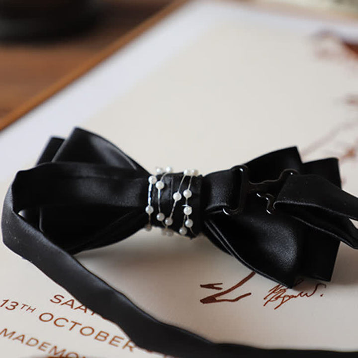 Pajarita de boda negra con perla y temperamento para hombre