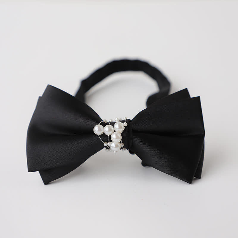 Pajarita de boda negra con perla y temperamento para hombre