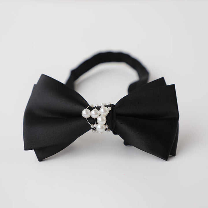 Pajarita de boda negra con perla y temperamento para hombre