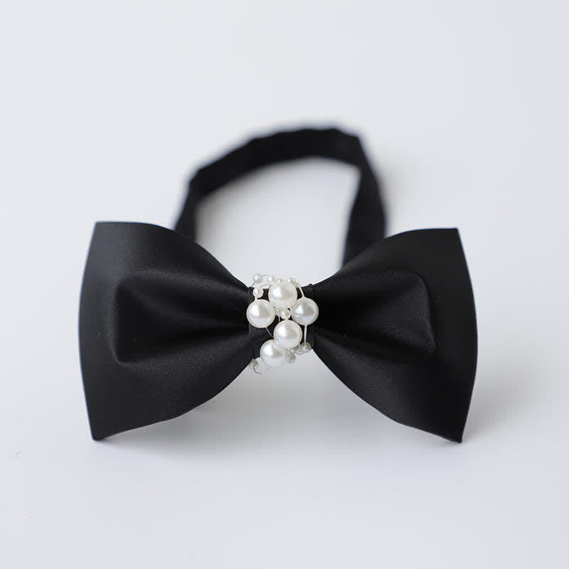 Pajarita de boda negra con perla y temperamento para hombre