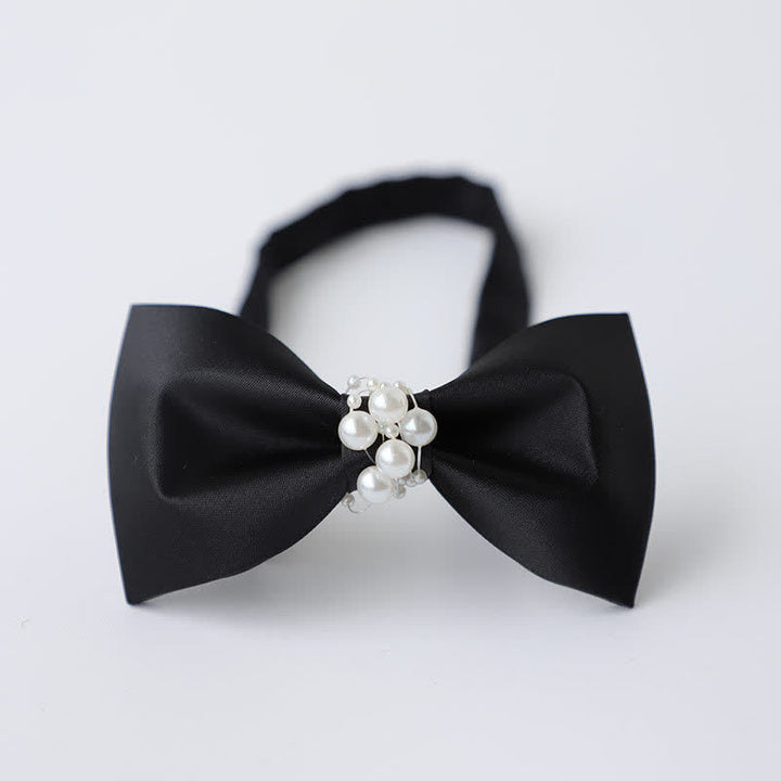 Pajarita de boda negra con perla y temperamento para hombre