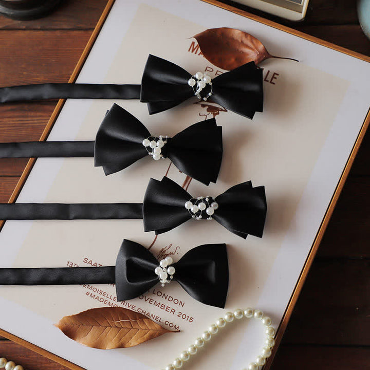 Pajarita de boda negra con perla y temperamento para hombre