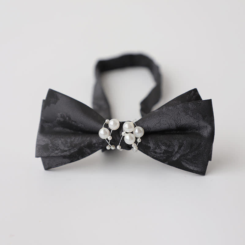 Pajarita de boda negra con perla y temperamento para hombre