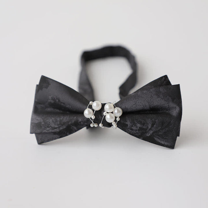 Pajarita de boda negra con perla y temperamento para hombre