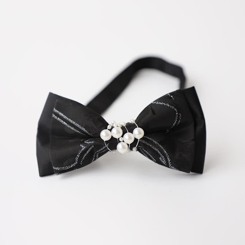 Pajarita de boda negra con perla y temperamento para hombre